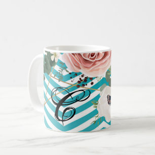 Caneca De Café 11 Oz. Teal Geométrico Rosa Chevron Coffee Mug