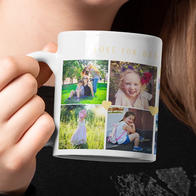 Caneca De Café 12 colagem de fotos AMOR para a MELHOR MÃE coraçõe (Criador carregado)