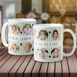 Caneca De Café 12 Fotos Avó Verde Musgo Listrado Bom Dia