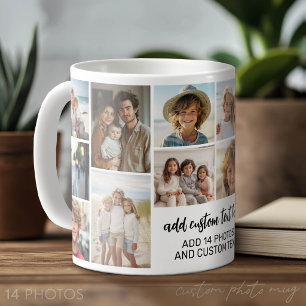 Caneca De Café 14 Grade de Colagem de Fotos - 2 Caixas de Texto -