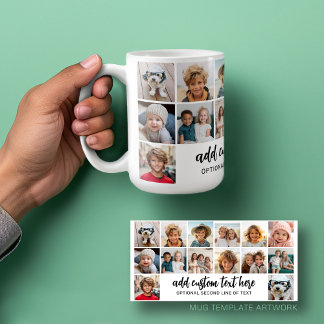 Caneca De Café 14 Grade de Colagem de Fotos - 2 Caixas de Texto -