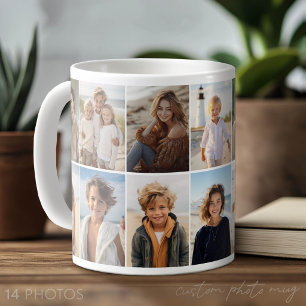 Caneca De Café 14 Grade de Colagem de Fotos - branco moderno mini