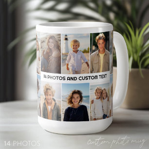 Caneca De Café 14 Grade de Colagem de Fotos - Texto Central moder