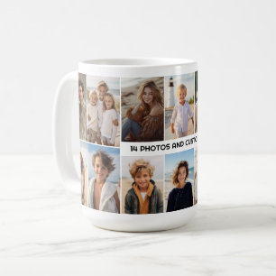Caneca De Café 14 Grade de Colagem de Fotos - Texto Central moder