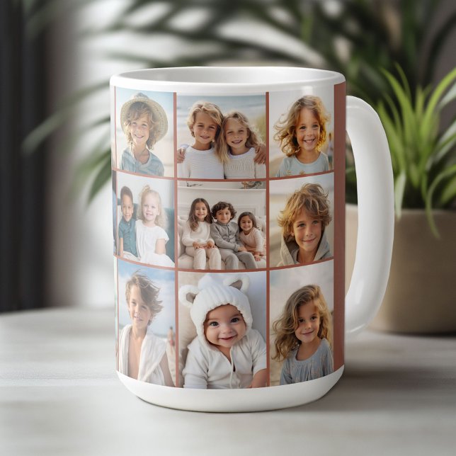 Caneca De Café 15 Foto Collage Grid - terra cotta (Custom Photo Mug)