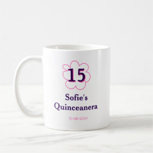 Caneca De Café 15 quinceanera feliz aniversário rosa púrpura