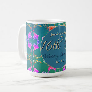 Caneca De Café 16.ª cera de aniversário de casamento, Statice & P