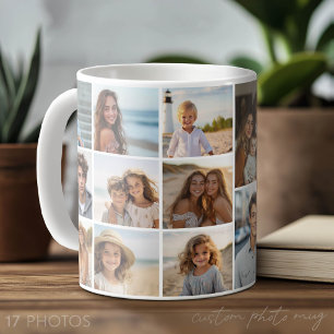 Caneca De Café 17 Grade de Colagem de Fotos - Mod Minimal branco