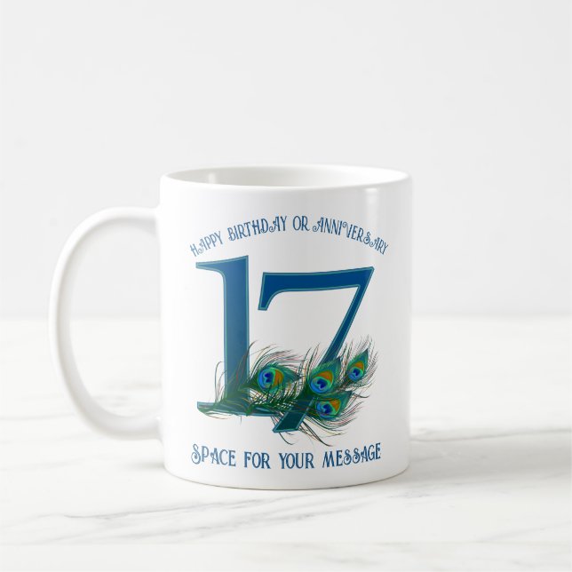 Caneca De Café 17th Birthday Or Anniversary Peacock Feather (Esquerda)