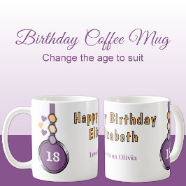 Caneca De Café 18º aniversário feliz nome laranja roxo