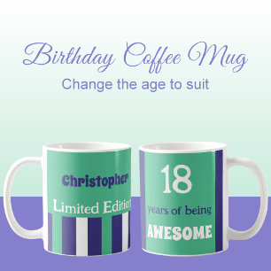 Caneca De Café 18 anos de ser um nome incrível, verde roxo
