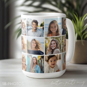 Caneca De Café 18 Colagem de Fotos - Grade Mínima com Branco
