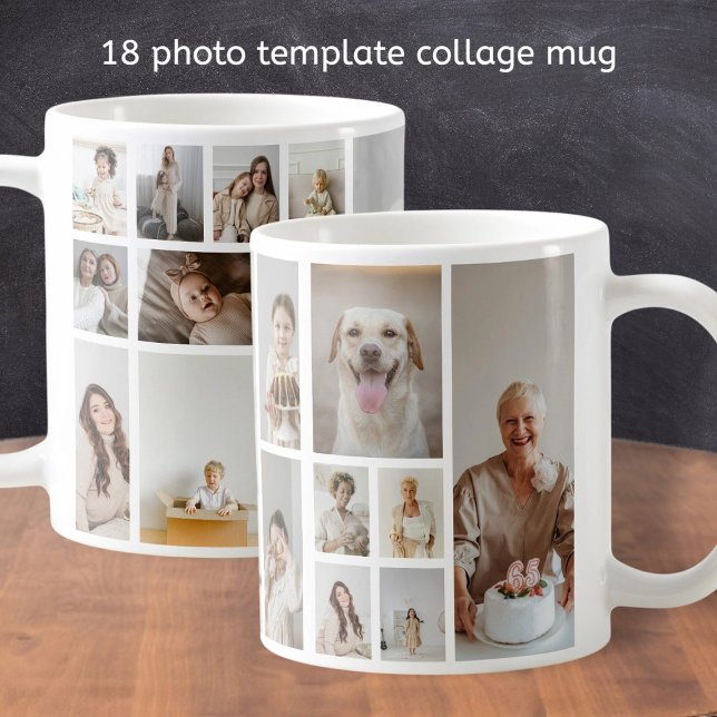 Caneca De Café 18 Família de Colagem de Fotos Personalizada (18 Photo Collage Family Personalized Coffee Mug from Ricaso. 
Make your own photo gifts. )