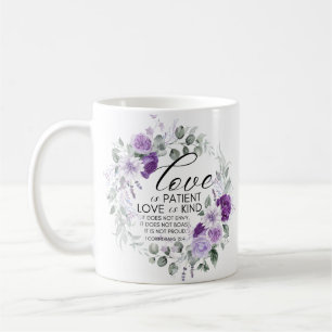 Caneca De Café 1 Corinthians 13:4 O amor é Violeta Paciente Flora