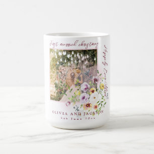 Caneca De Café 1 Foto Newlyweds 1 rua Casada Texto Rosa De Natal