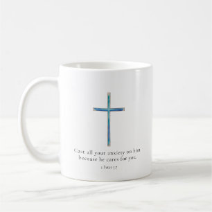 Caneca De Café 1 Pedro 5:7 Cruz Minimalista