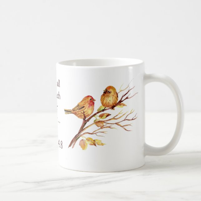 Caneca De Café 1 Peter 4:8 Ame-Se Profundamente Com Aves Escritur (Direita)