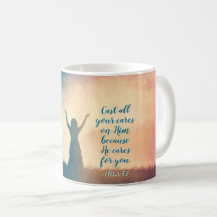 Caneca De Café 1 Peter 5:7 Cuide de suas preocupações com Ele, 
