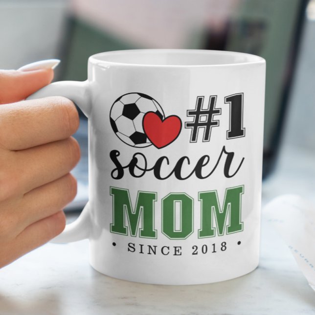 Caneca De Café #1 Soccer Mãe Coração Vermelho Verde Fonte (Criador carregado)