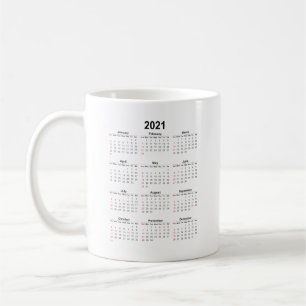 Caneca De Café 2021 Calendário Mensal