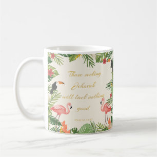 Caneca De Café 2022 JW ano texto Psalm 34:10- flamingo tropical