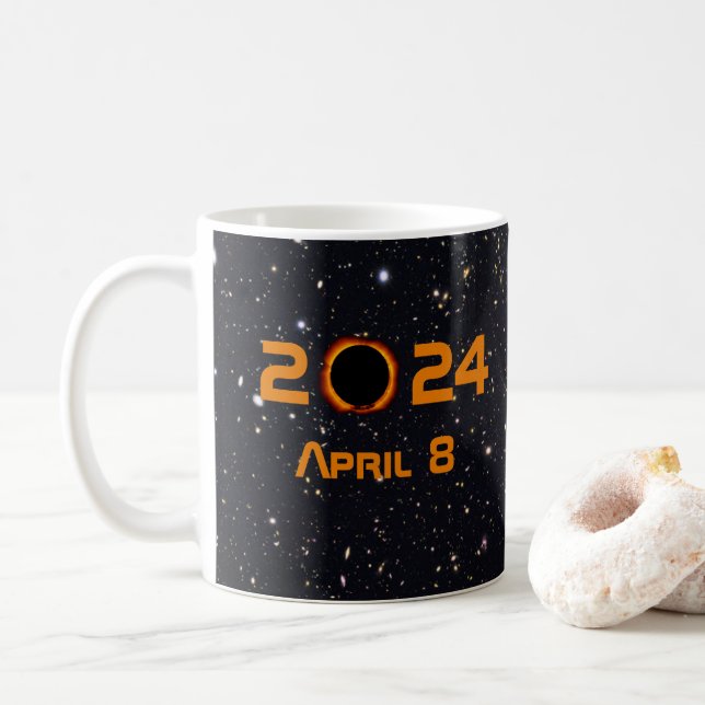 Caneca De Café 2024 Data de Eclipse Solar Total Céu Estrelado (Com Donut)