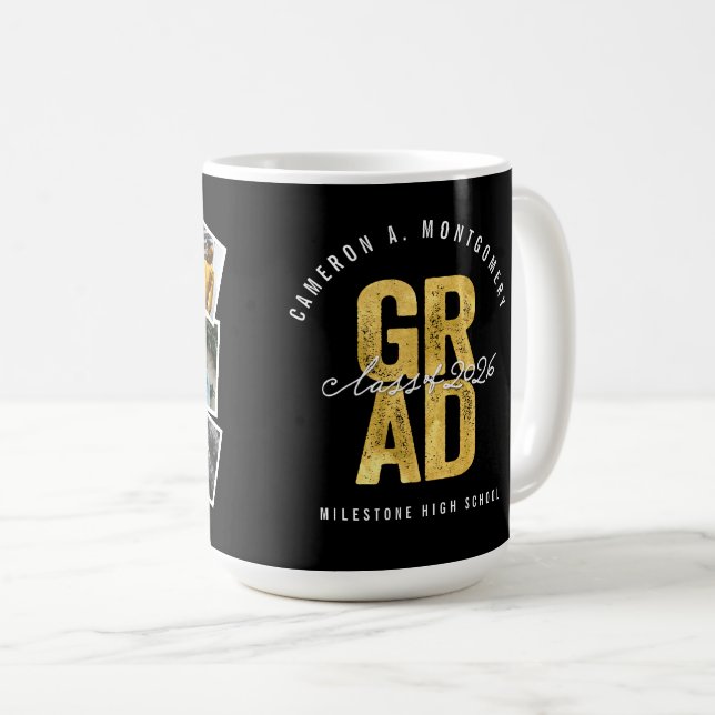 Caneca De Café 2026 Bold GRAD 8 Photo Collage Modern Graduation (Frente Esquerda)