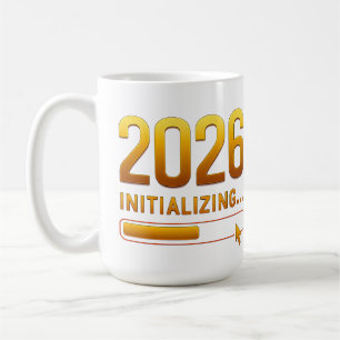 Caneca De Café 2026 Inicializando Progresso Futurista Dourado Ver