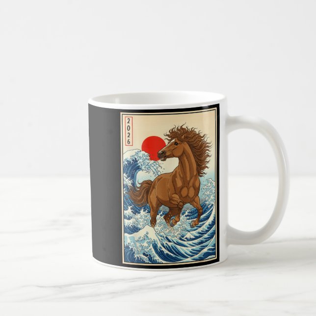 Caneca De Café 2026 Year Of The Horse Japanese Wave Art Lunar New (Direita)