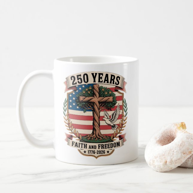 Caneca De Café 250 Anos Fé e Liberdade (Com Donut)