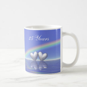 Caneca De Café 25o Corações de prata do aniversário