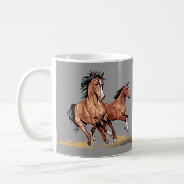 Caneca De Café 2 Belos Cavalos Executando Mug De Café (Esquerda)