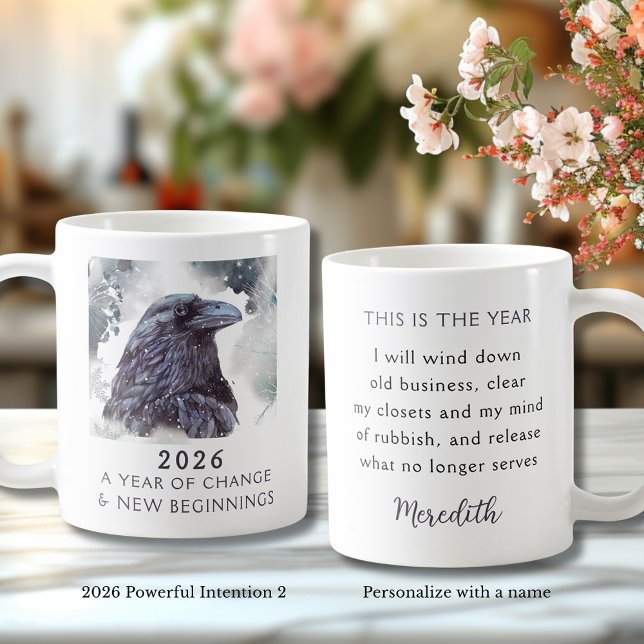 Caneca De Café 2. Corvo 2026 Ano de Mudança Intenção Poderosa (Raven 2026 Year of Change and New Beginnings Powerful Intention 2 Coffee Mug)