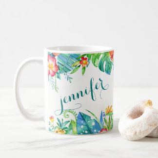 Caneca De Café 2 florais tropicais tomaram partido nome feito sob