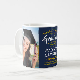 Caneca De Café 2 Fotos Parabéns Graduado Azul Marinho & Dourado