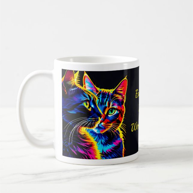 Caneca De Café 2 Gatos De Mesa, Dose Artística, Luz Traseira (Esquerda)
