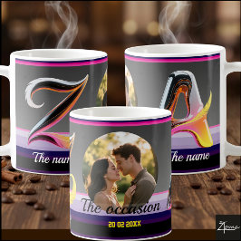 Caneca De Café 2 letters, 2 names, an occasion, a picture & Date
