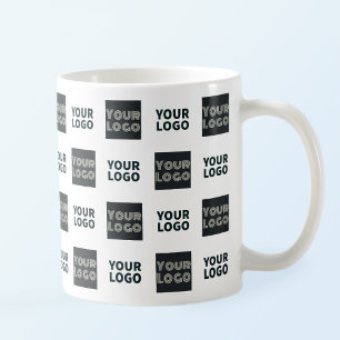 Caneca De Café 2 Logotipos Simples Logotipo Repetitivo   Branco