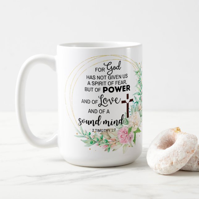 Caneca De Café 2 Timothy 1:7 Deus não deu um espírito de medo (Com Donut)