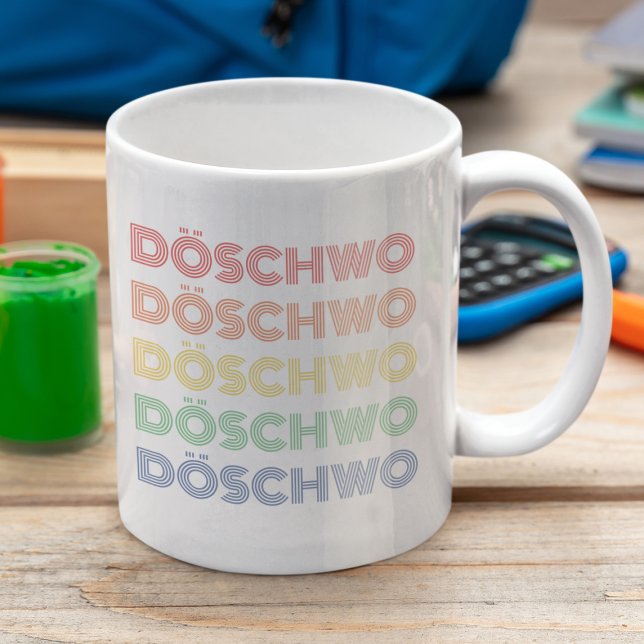 Caneca De Café 2CV Döschwo Deux Chevaux Tipografia (2CV White in White with a Red Blue Yellow Typography)