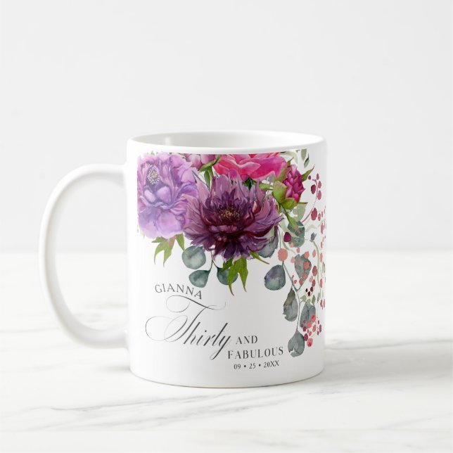 Caneca De Café 30 e Fabuloso aniversário de 30 anos Floral Elegan (Esquerda)