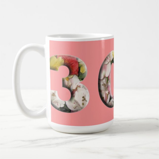 Caneca De Café 30 Floral Marco Personalizado Mug (Esquerda)