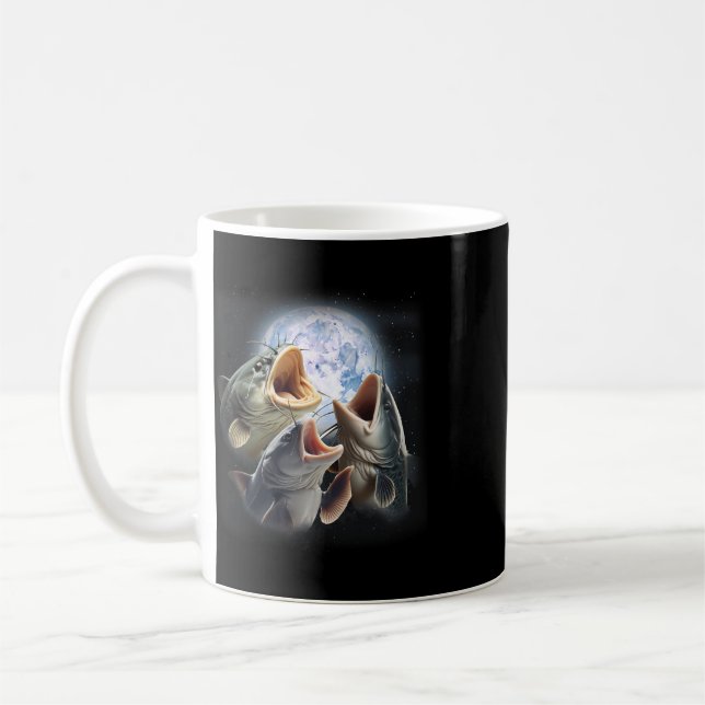 Caneca De Café 3 Bagres Uivando à Lua Engraçado Catfish Pescaria (Esquerda)
