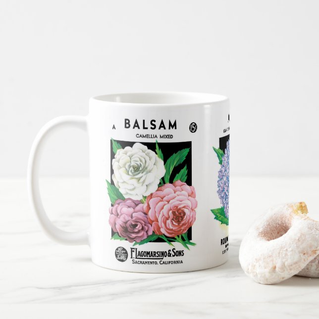 Caneca De Café 3 Diferentes Flores de Arte de Rótulos de Pacotes  (Com Donut)