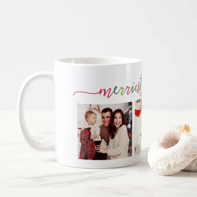 Caneca De Café 3 Foto Collage Modern Script "Feliz Natal" (Com Donut)