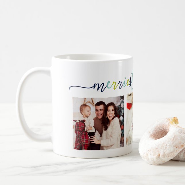 Caneca De Café 3 Foto Collage Modern Script "Feliz Natal" (Com Donut)