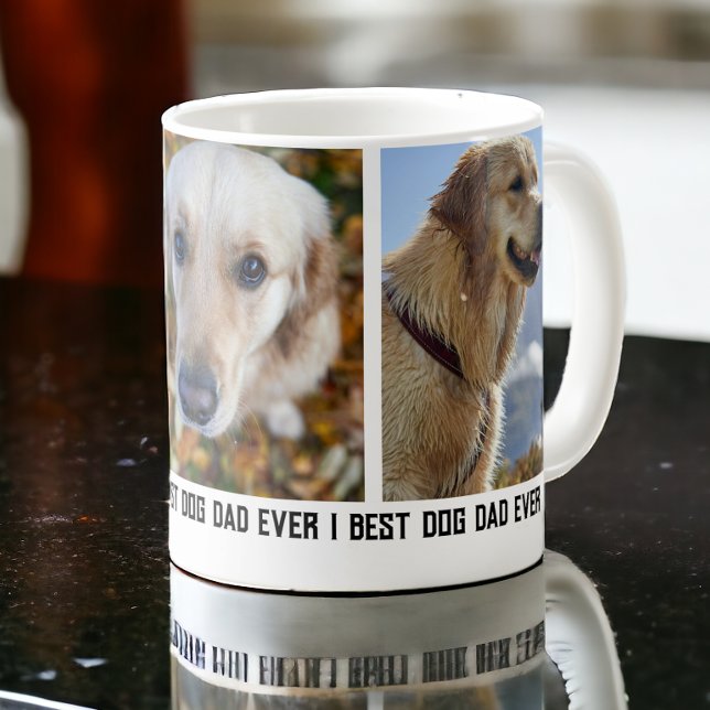 Caneca De Café 3 Fotografias do Melhor Pai De Cães Nunca (3 Photo Best Dog Dad Ever Coffee Mug from Ricaso. Add photographs and text. Ideal father's day gift)