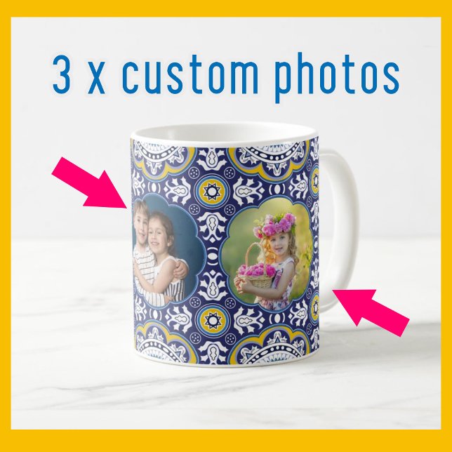 Caneca De Café 💛💙3 imagens e texto, Azulejo Mediterrâneo (Criador carregado)