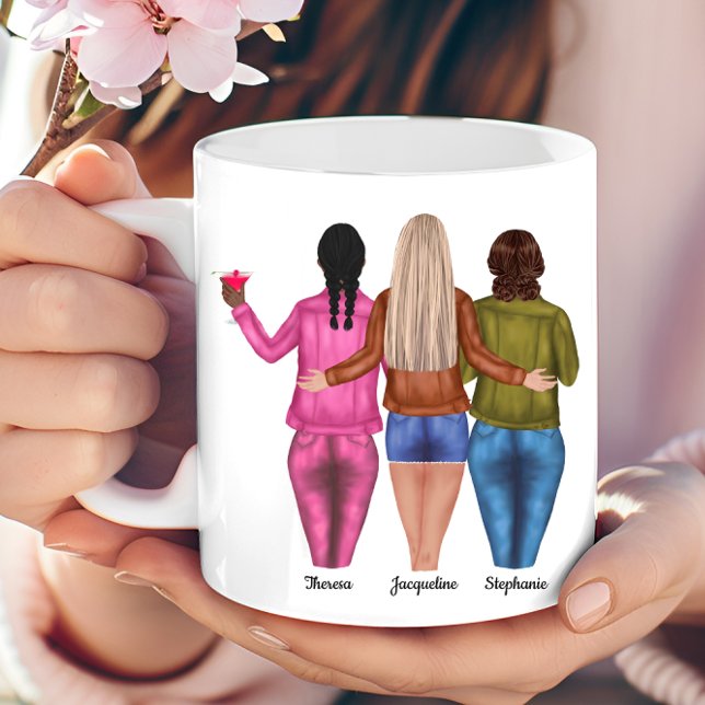 Caneca De Café 3 melhores amigos personalizados (Personalized 3 Best Friends Coffee Mug)