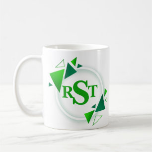 Caneca De Café 3 Monograma Inicial - Letra Verde - Círculo Branco